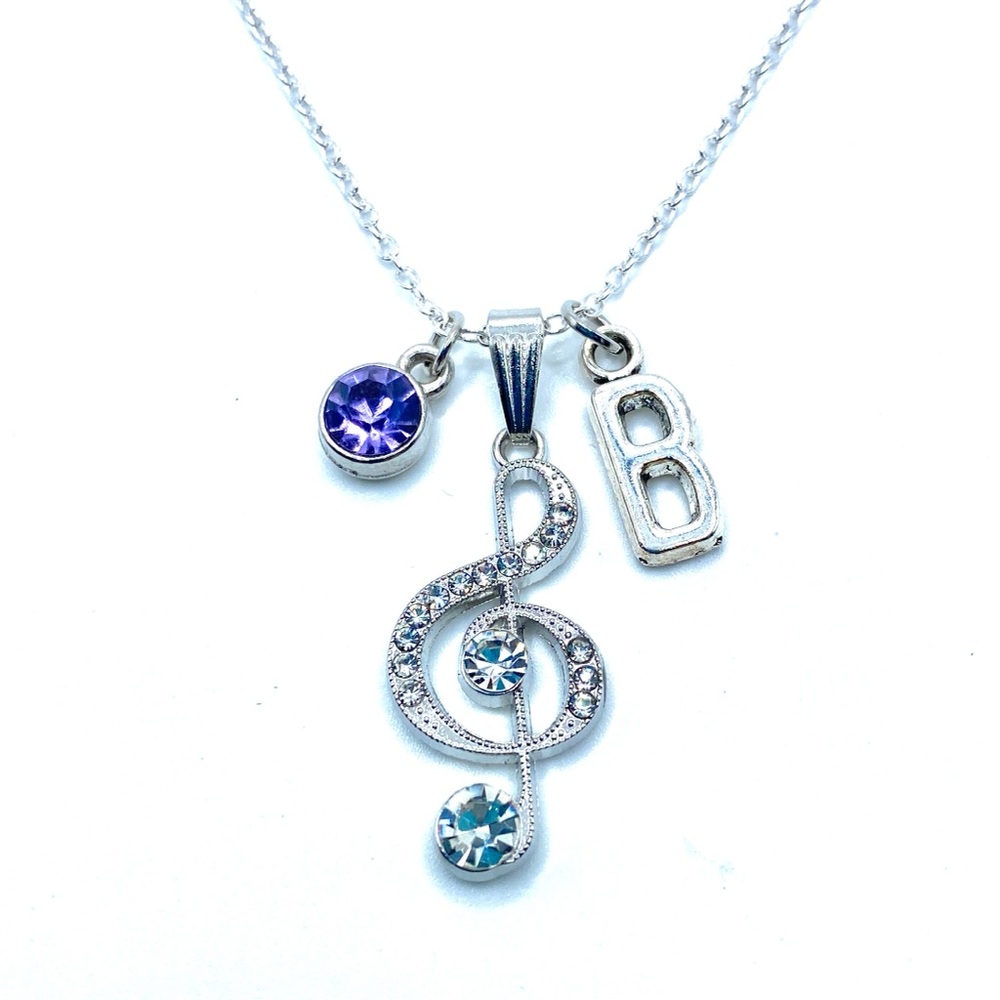 Treble Clef Music Note Necklace Rhinestone - Picture 6 of 7